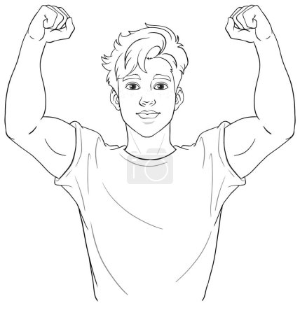 Ilustración de Un joven musculoso y guapo está aislado sobre un fondo blanco en un estilo de ilustración de dibujos animados vectoriales - Imagen libre de derechos