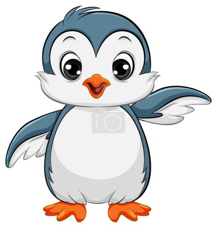 Illustration for A cartoon illustration of a cute baby penguin with one wing open in a friendly greeting - Royalty Free Image