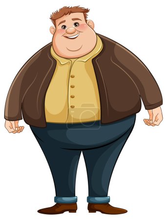 Illustration for A vector cartoon illustration of a smiling overweight young man standing isolated on a white background - Royalty Free Image