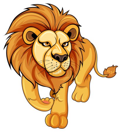 Téléchargez les illustrations : Un lion marche vers l'avant sur fond blanc illustration - en licence libre de droit