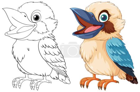 Téléchargez les illustrations : Illustration d'un Kookaburra souriant, un oiseau australien indigène, isolé sur un fond blanc - en licence libre de droit