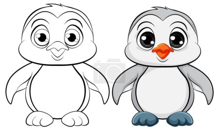 Illustration for A vector cartoon illustration of a cute baby penguin, isolated on white background, ready for colouring - Royalty Free Image