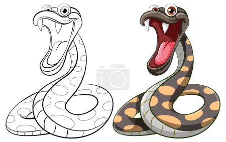Ilustración de Una ilustración vectorial de dibujos animados de una serpiente pitón de lunares aislada sobre un fondo blanco - Imagen libre de derechos