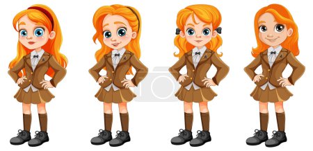 Illustration for Set of girl student cartoon in different uniform illustration - Royalty Free Image