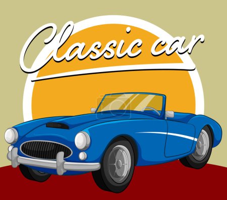 Ilustración de Un coche convertible vintage clásico azul en un estilo de ilustración de dibujos animados vectoriales - Imagen libre de derechos