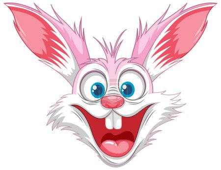 Ilustración de Una ilustración vectorial de dibujos animados de un conejo loco con una sonrisa aterradora en la cabeza, aislado sobre un fondo blanco - Imagen libre de derechos