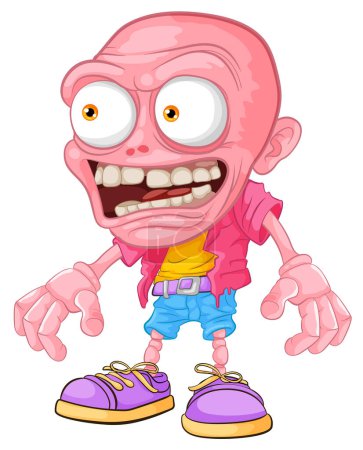 Ilustración de Un monstruo zombi calvo aterrador con un estilo de dibujos animados espeluznante - Imagen libre de derechos