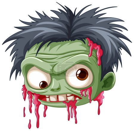 Ilustración de Una ilustración de dibujos animados vectoriales de una cabeza de zombi, aislada sobre un fondo blanco - Imagen libre de derechos