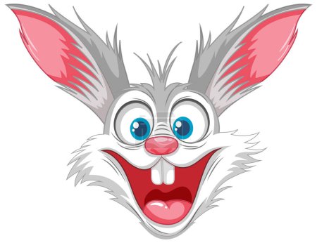 Ilustración de Una alegre ilustración de dibujos animados de un conejo loco con una gran sonrisa, aislado sobre un fondo blanco - Imagen libre de derechos