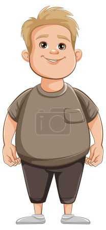 Illustration for A cheerful cartoon illustration of a chubby teen man wearing a t-shirt - Royalty Free Image