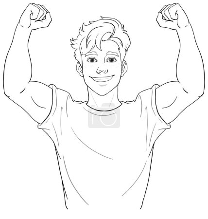 Illustration for A muscular, handsome young man is outlined in a vector cartoon illustration style, isolated on a white background - Royalty Free Image