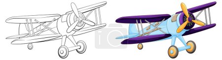 Téléchargez les illustrations : Mignon vintage avion dessin animé illustration - en licence libre de droit