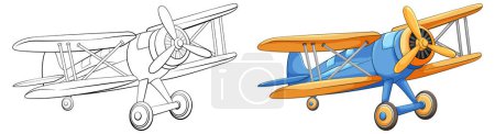 Téléchargez les illustrations : Mignon vintage avion dessin animé illustration - en licence libre de droit
