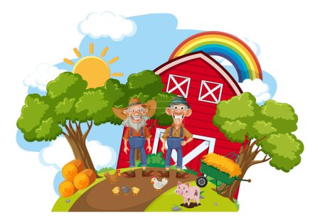 Illustration for Happy Farmer in the Farm Scene illustration - Royalty Free Image