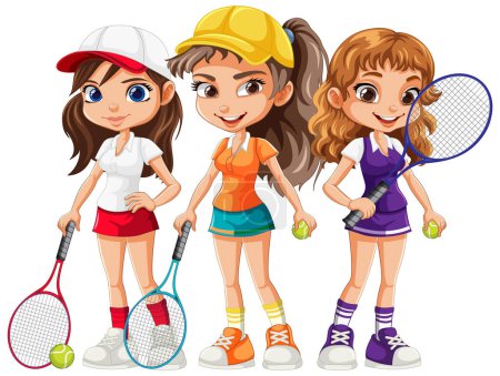 Ilustración de Hermosa ilustración de personaje de dibujos animados jugador de tenis femenino - Imagen libre de derechos