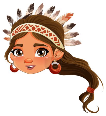 Illustration for Female Native American cartoon head illustration - Royalty Free Image
