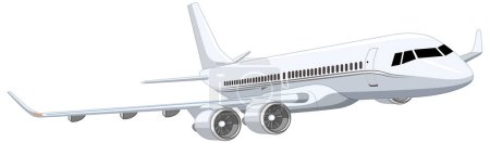 Illustration for A simple cartoon illustration of a commercial airline airplane flying isolated on a white background - Royalty Free Image