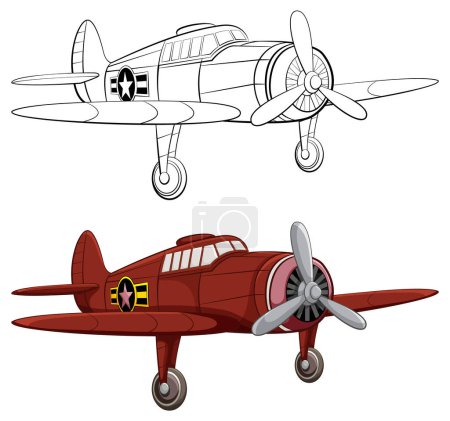 Illustration for A classic vintage aircraft with an outline for colouring pages, isolated on white - Royalty Free Image