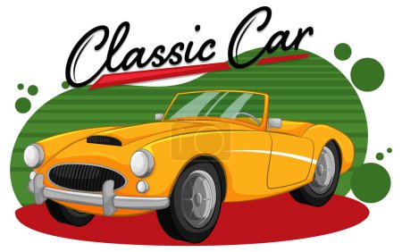 Illustration for A cheerful cartoon illustration of a classic yellow vintage convertible car - Royalty Free Image