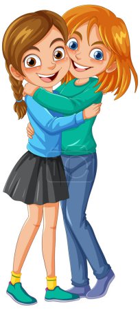 Illustration for Female couple hugging cartoon character illustration - Royalty Free Image