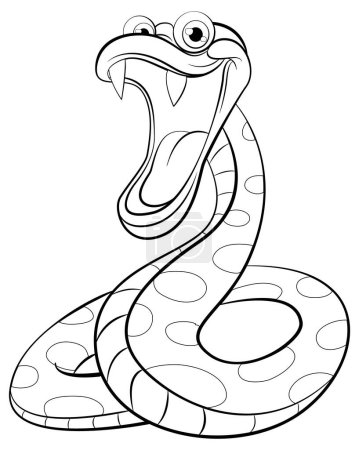 Illustration for A cartoon illustration of a python polka dot snake with its mouth open, ready to bite with sharp teeth - Royalty Free Image