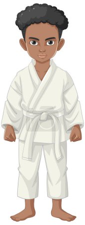 Illustration for A cartoon character of an African boy wearing a judo sport outfit - Royalty Free Image