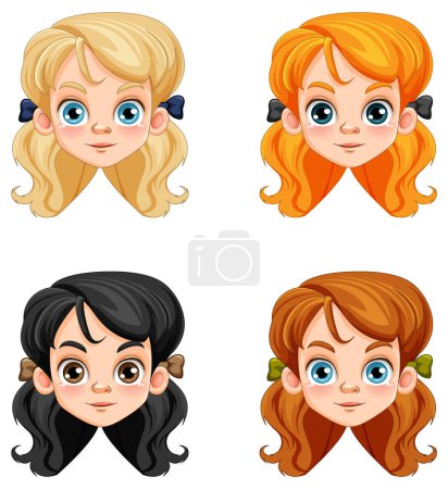 Illustration for Collection of Different Girls Faces Cartoon illustration - Royalty Free Image