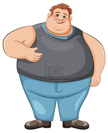 Ilustración de Un personaje de dibujos animados masculino gordo que lleva una camiseta sin mangas y jeans - Imagen libre de derechos
