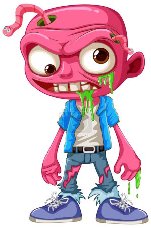 Ilustración de Una caricatura vectorial de un zombi macho con un gusano que sobresale de su cabeza - Imagen libre de derechos
