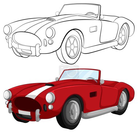 Téléchargez les illustrations : Illustration vectorielle d'une voiture convertible rouge classique, parfaite pour les pages à colorier - en licence libre de droit