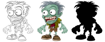 Téléchargez les illustrations : Un ensemble d'illustrations vectorielles mettant en vedette des personnages de dessins animés zombies - en licence libre de droit