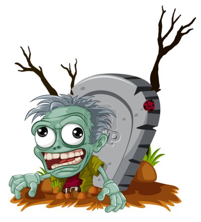 Téléchargez les illustrations : Illustration effrayante d'un zombie sortant d'un cimetière - en licence libre de droit