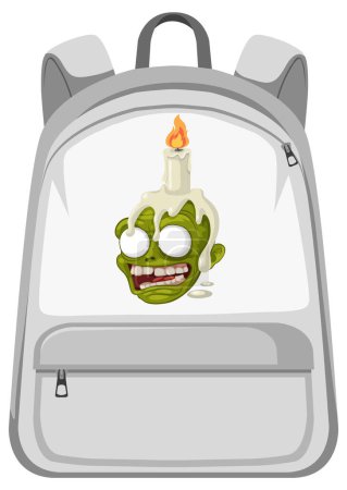 Illustration for A vector cartoon illustration of a zombie skull with a candle on a backpack for secret spell screening - Royalty Free Image