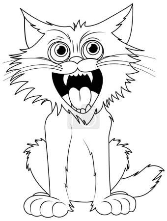 Ilustración de Una ilustración vectorial de dibujos animados de un gato con la boca abierta y los dientes afilados, aislado sobre un fondo blanco - Imagen libre de derechos