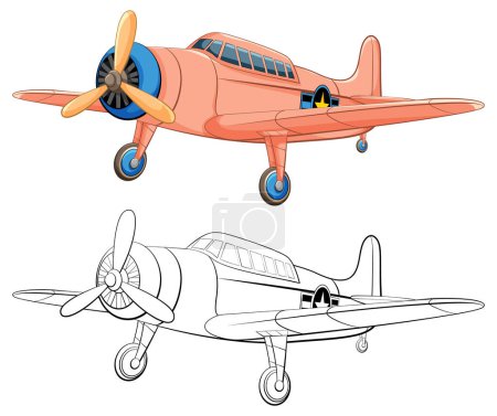 Ilustración de Aislado en blanco, este clásico esquema de aviones vintage es perfecto para colorear - Imagen libre de derechos