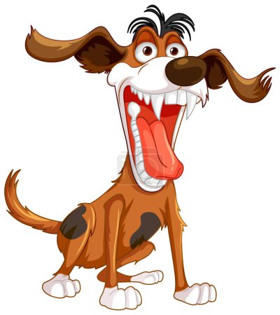 Illustration for A cartoon illustration of a crazy dog with an open mouth and sharp teeth, isolated on a white background - Royalty Free Image
