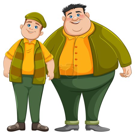 Illustration for Two cartoon twin brothers with chubby cheeks and big smiles. - Royalty Free Image