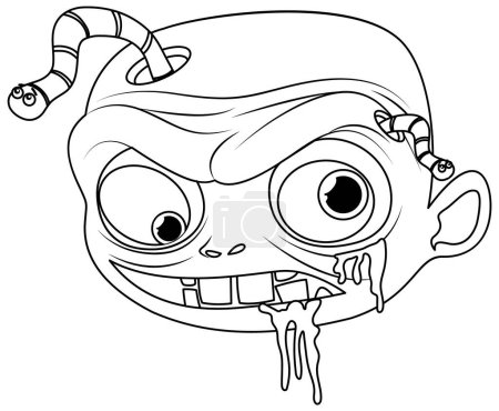 Illustration for A vector cartoon of a male zombie with a worm coming out of his head - Royalty Free Image