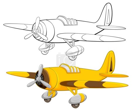 Illustration for Vector cartoon illustration of classic military aircraft with an outline for coloring - Royalty Free Image