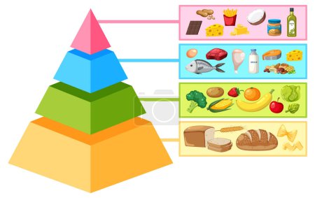 Illustration for An illustrated infographic depicting a cartoon food pyramid - Royalty Free Image
