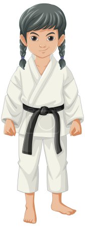 Illustration for A cartoon character with a ponytail wearing a judo sport outfit - Royalty Free Image