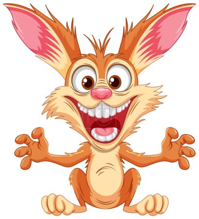 Illustration for A cartoon rabbit with a scary smile jumping in a fit of craziness - Royalty Free Image