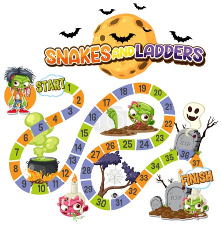 Illustration for A vector cartoon illustration of a Halloween-themed board game - Royalty Free Image