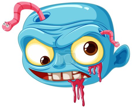 Ilustración de Ilustración de un zombi macho con un gusano que sobresale de su cabeza - Imagen libre de derechos