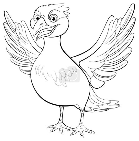 Téléchargez les illustrations : Illustration de dessin animé d'un oiseau debout avec ses ailes illustration ouverte - en licence libre de droit