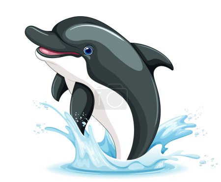 Illustration for A vector cartoon illustration of a dolphin jumping out of the water, isolated on a white background - Royalty Free Image