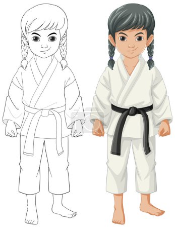 Illustration for A cartoon character of a girl wearing a judo sport outfit - Royalty Free Image