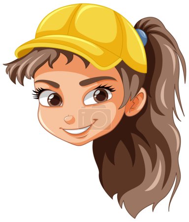 Illustration for Cute girl wearing hat face ponytail hair illustration - Royalty Free Image