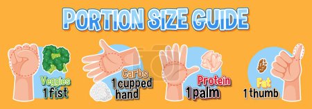 Illustration for Comparing food amounts using hand portion sizes - Royalty Free Image