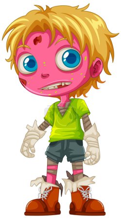 Téléchargez les illustrations : Illustration vectorielle d'un zombie mâle aux cheveux blonds à la peau rose - en licence libre de droit